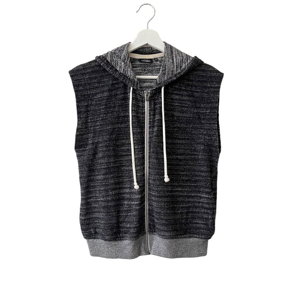 Kate Spade Saturday Black and Grey Marled Knit Hooded Vest M